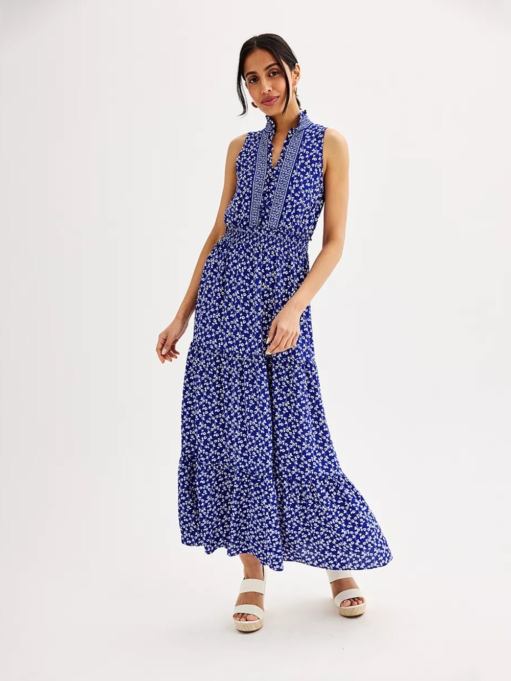 NWT Women's London Times Floral Smocked-Waist Maxi Dress Size 14
